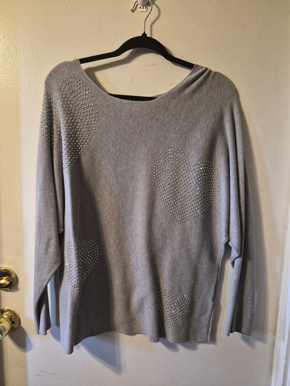 VILA Light Gray Heart Studded Knit Sweater